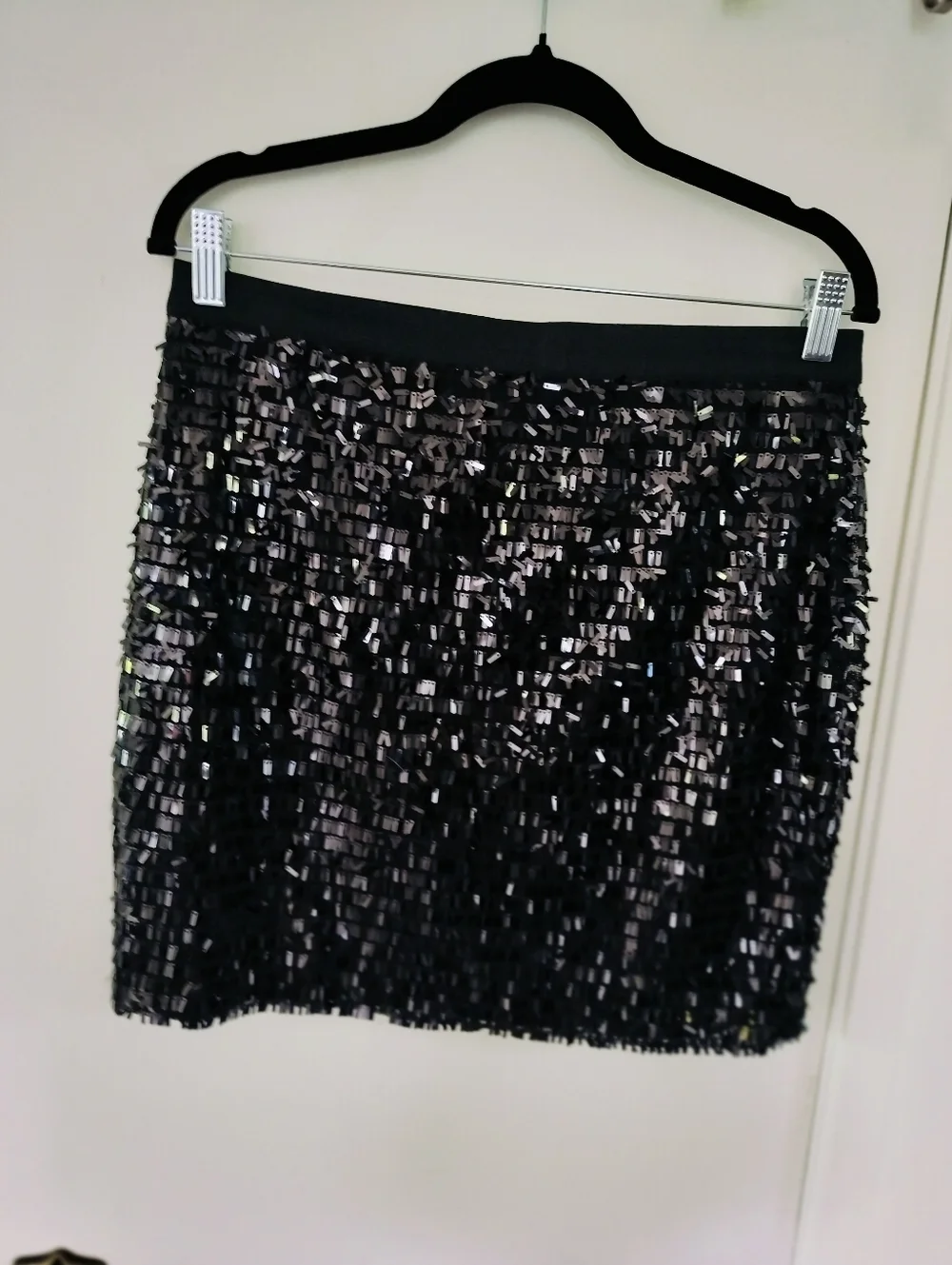 Joe Fresh for JCPenney Black Sequin Mini Skirt Medium Lined With 100% Viscose